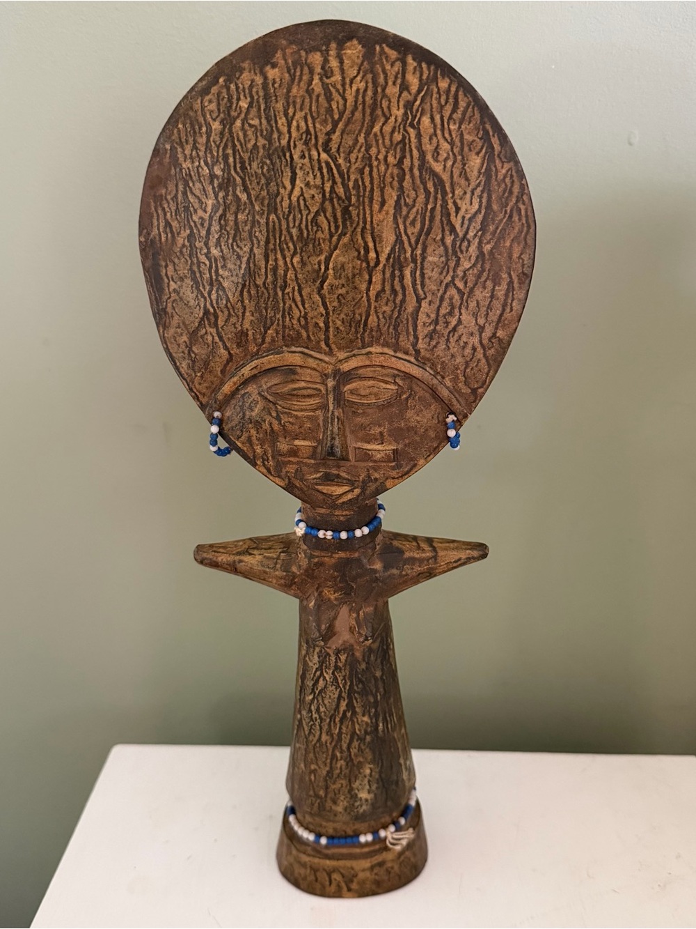 Hand Carved Ghana Akuaba Fertility Doll Wood Figure 13” African Tribal Art Decor